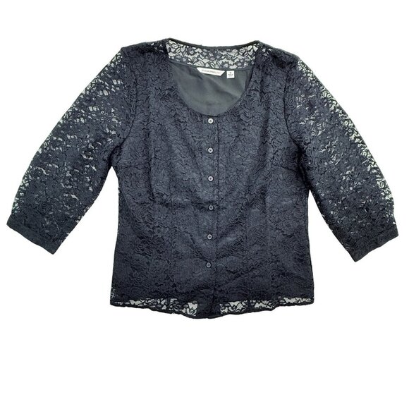Isaac Mizrahi Black Lace Cardigan Button Up Top Career Event Whimsigoth Womens M - Picture 5 of 13